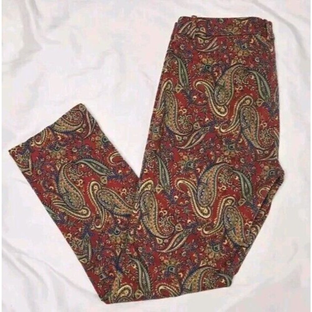 Lauren Ralph Lauren Pants Women Size 8 Paisley Pattern Deep Red - Picture 2 of 8